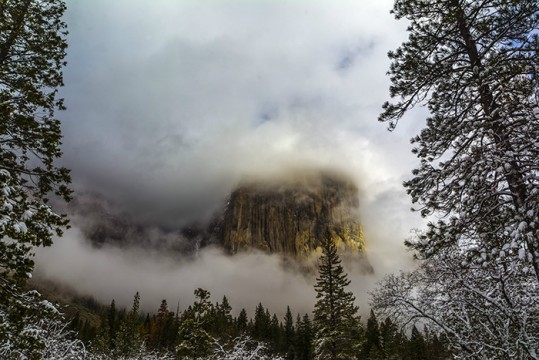 El Capitan in Clouds wide angle 2