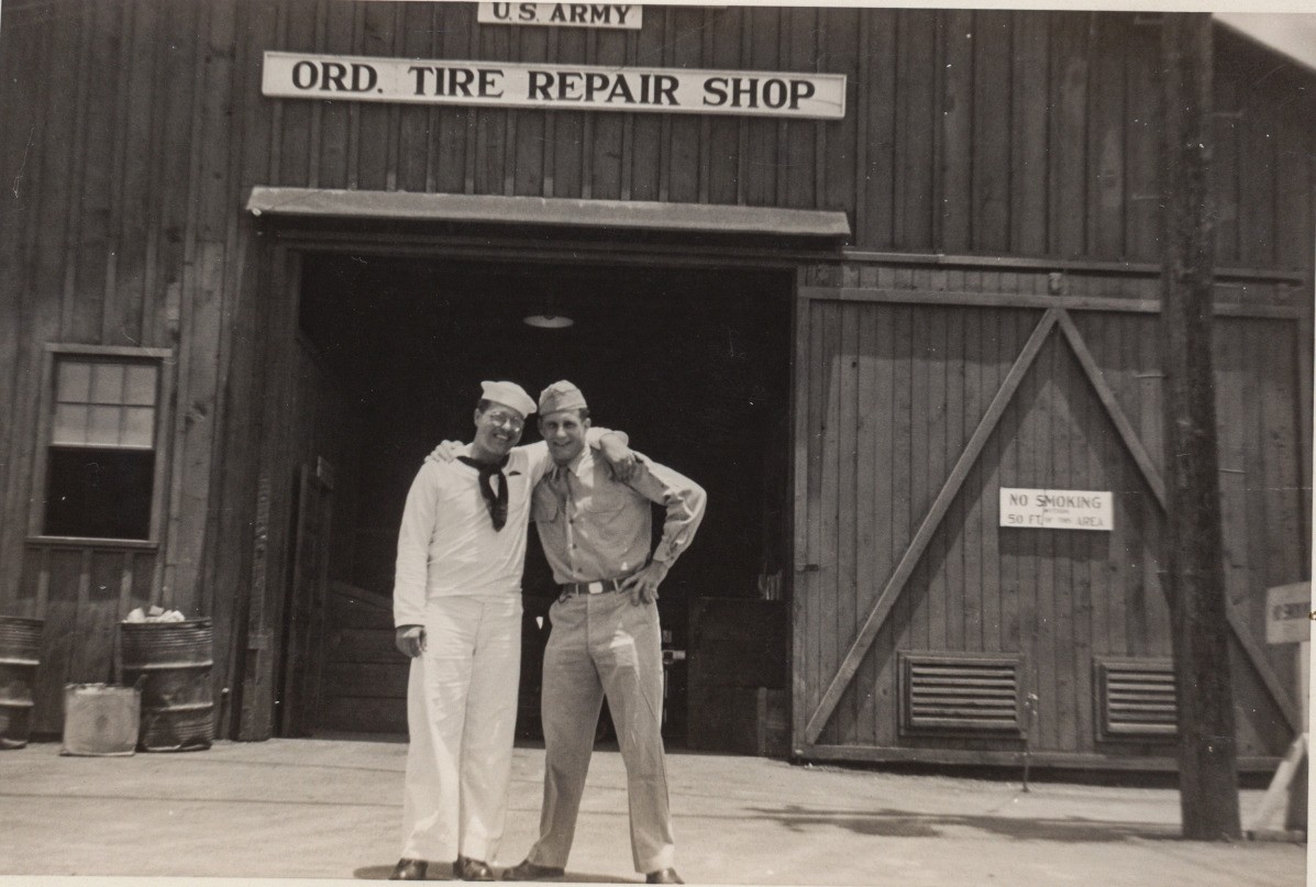 Harold at an army repair shop